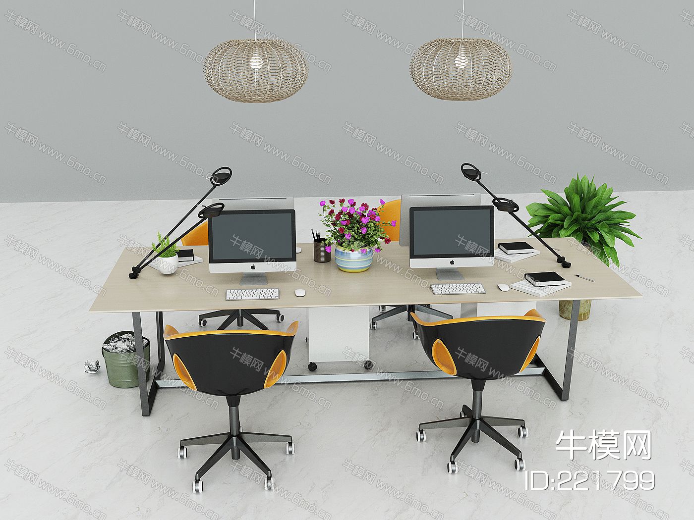 现代办公室办公桌椅，电脑桌椅，工位，办公位，电脑，键盘鼠标