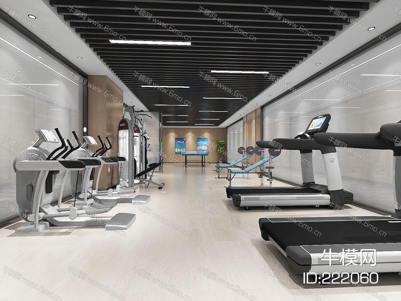 现代公司健身房，娱乐室，健身器材，跑步机，乒乓球台