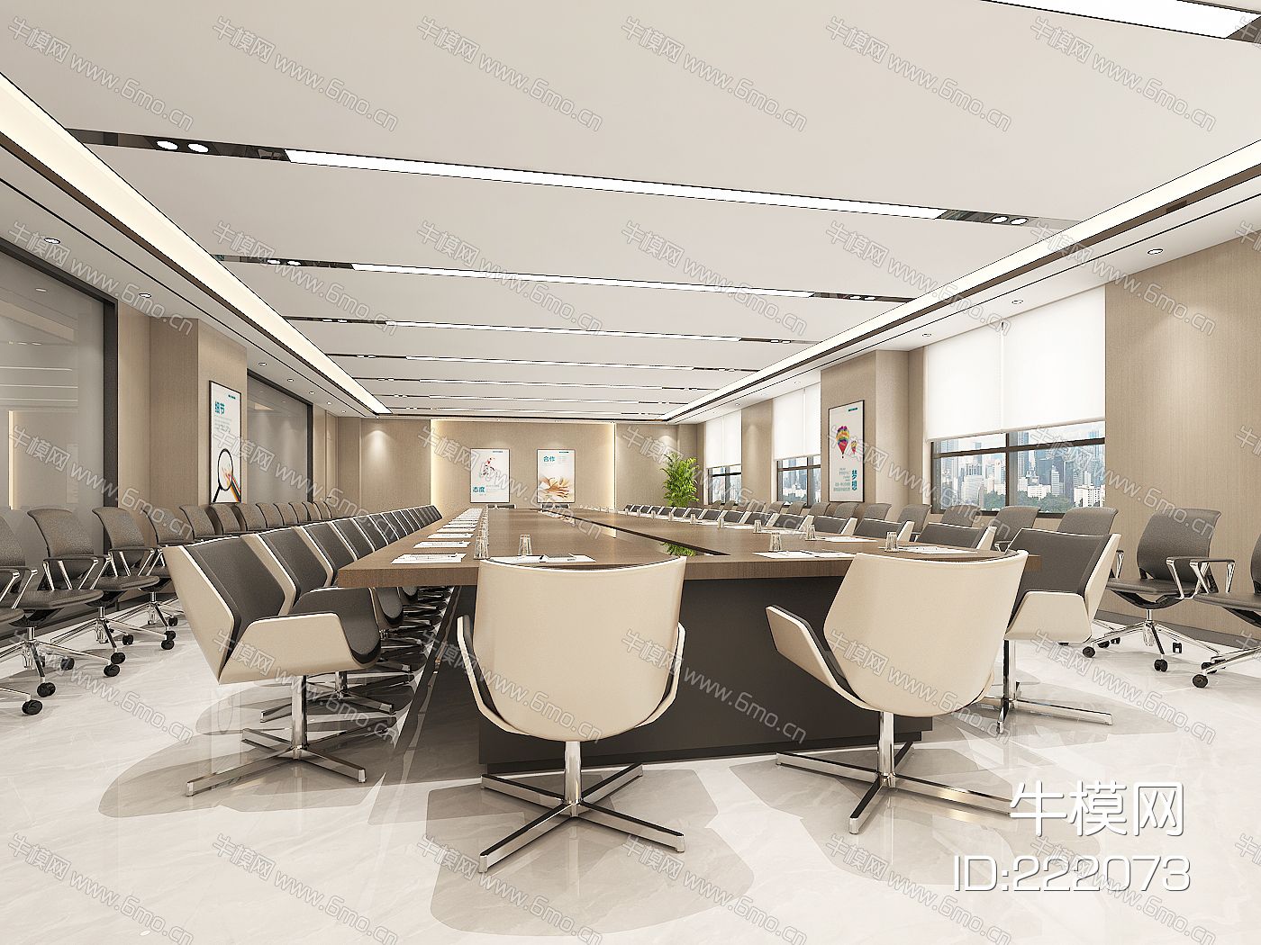 现代办公会议室，大会议室，会议桌椅，会议室造型背景墙