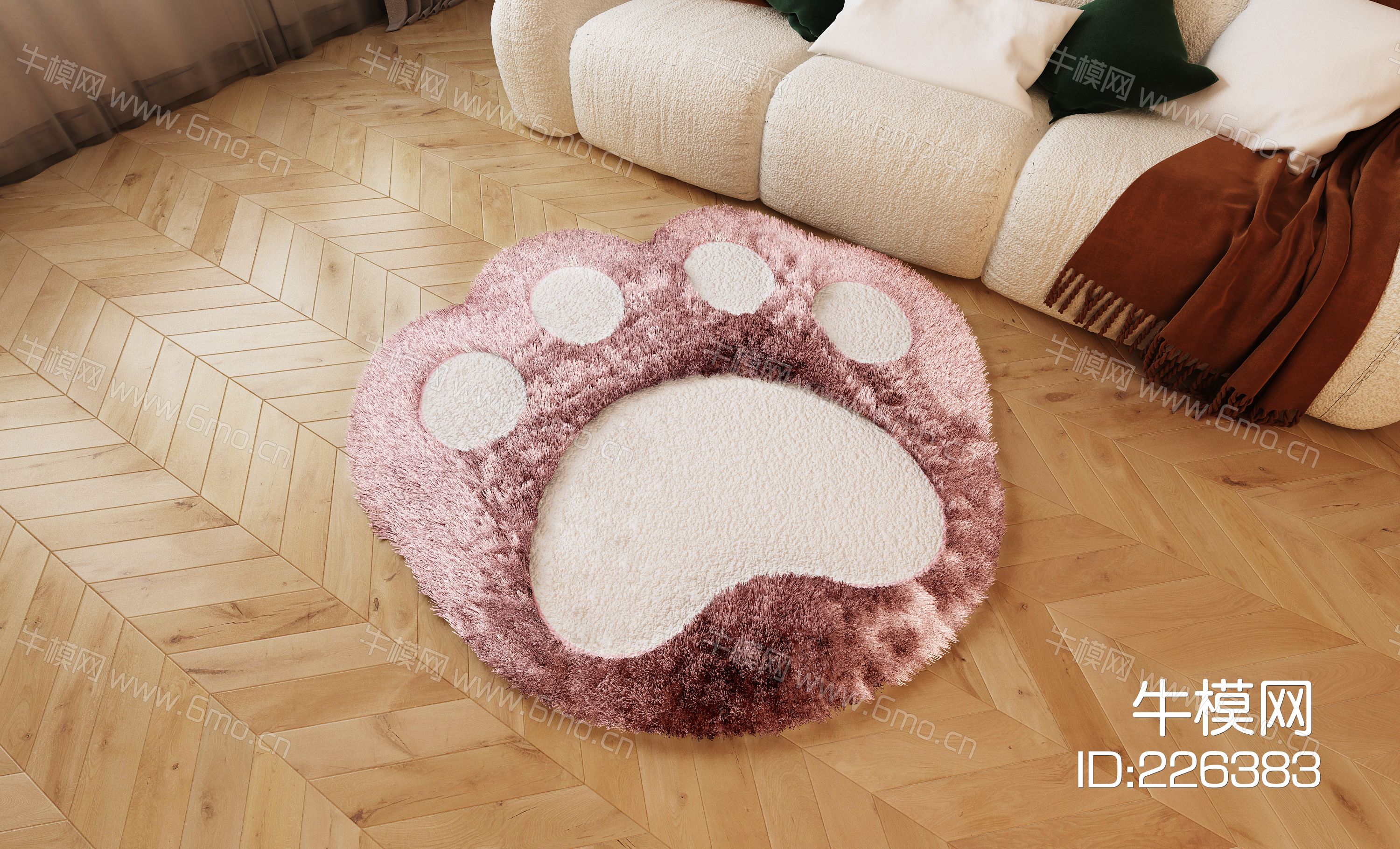 现代毛绒猫爪造型地毯