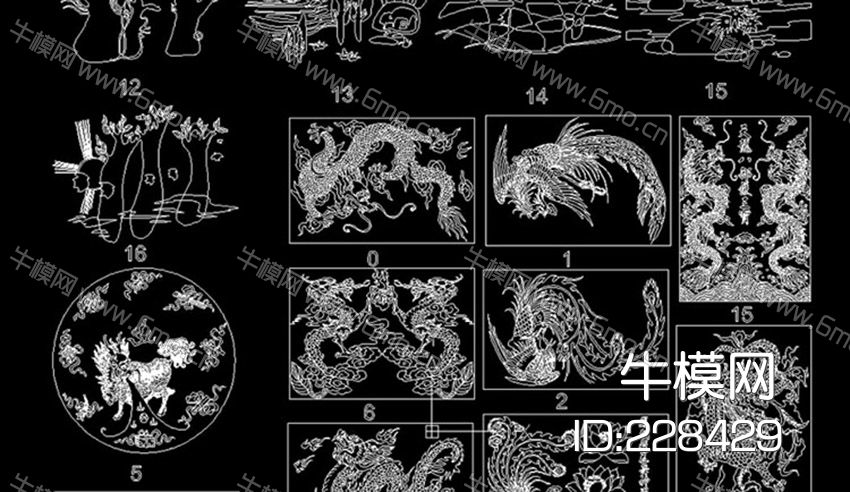 精美雕花雕刻装饰图案CAD图
