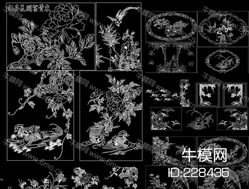 花鸟雕花雕刻装饰图案CAD图