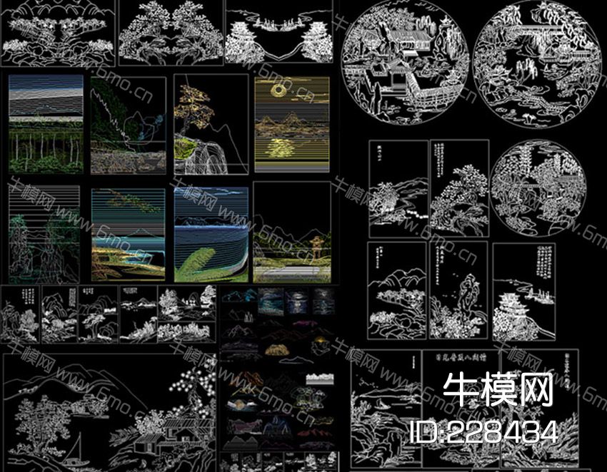 山水风景背景墙装饰画CAD图