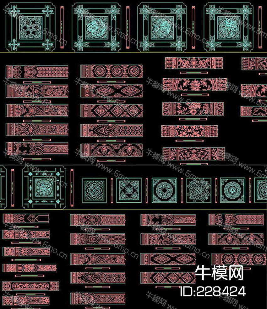 CAD中式花格雕花屏风隔断精品门洞图