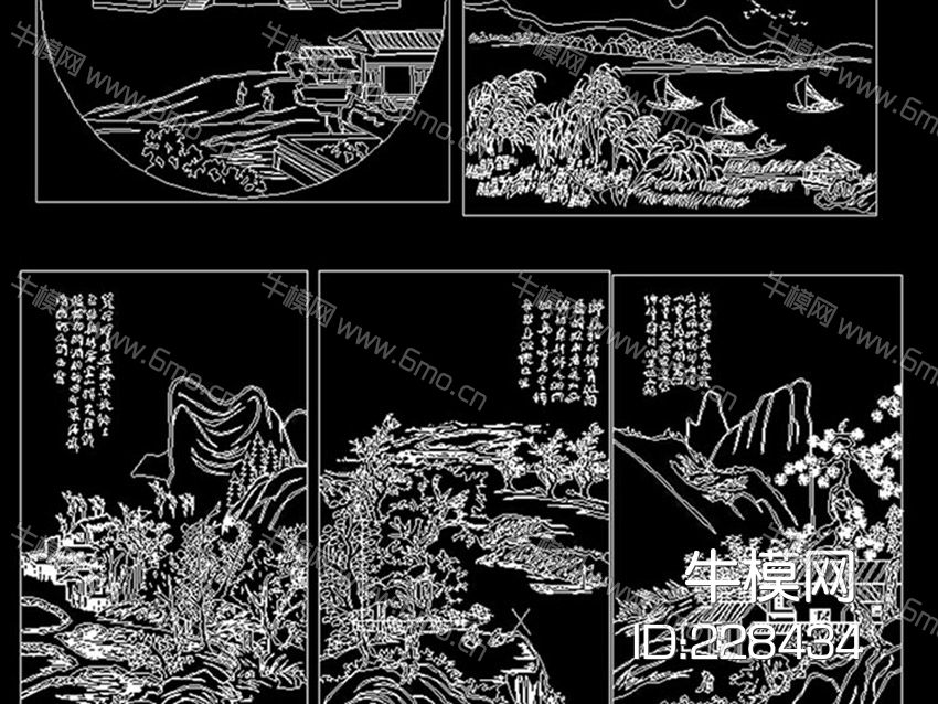 山水风景背景墙装饰画CAD图
