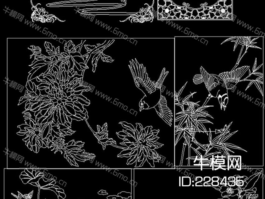 花鸟雕花雕刻装饰图案CAD图