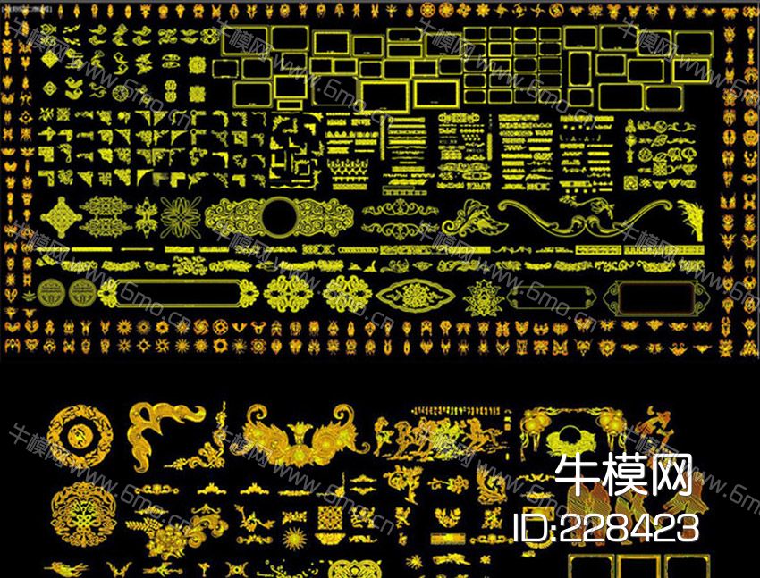 金色系欧式花边花纹CAD图