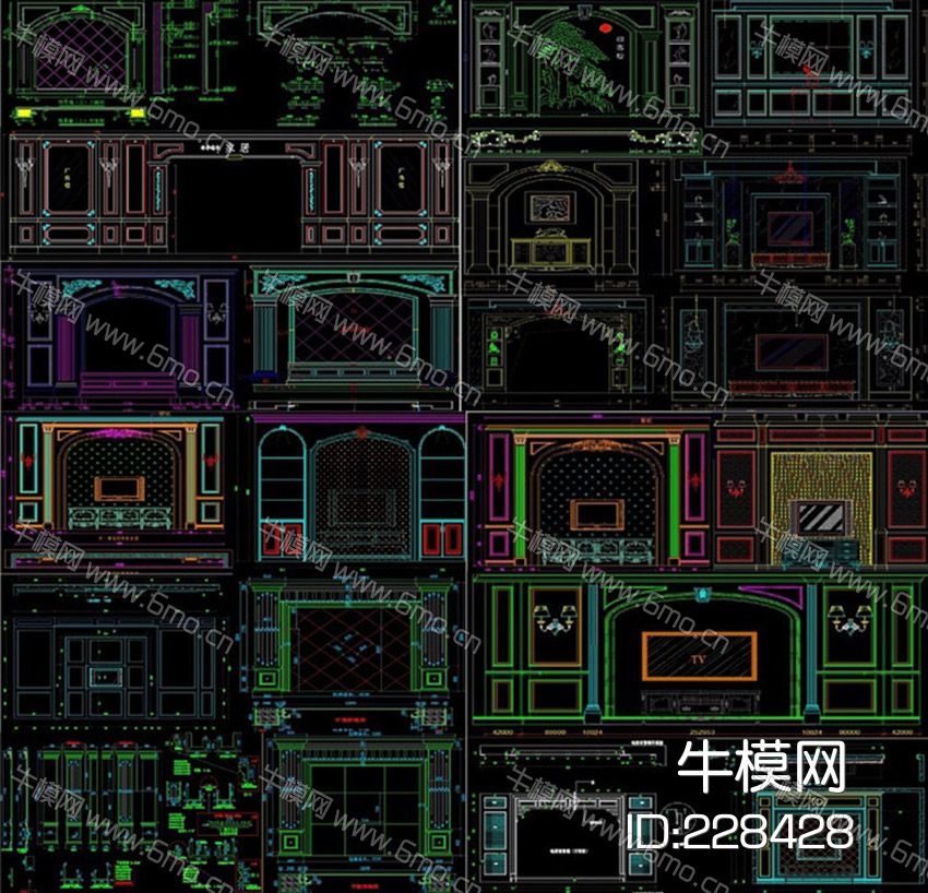 背景墙素材图库CAD