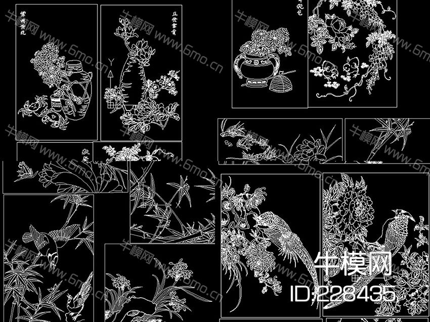 花鸟雕花雕刻装饰图案CAD图