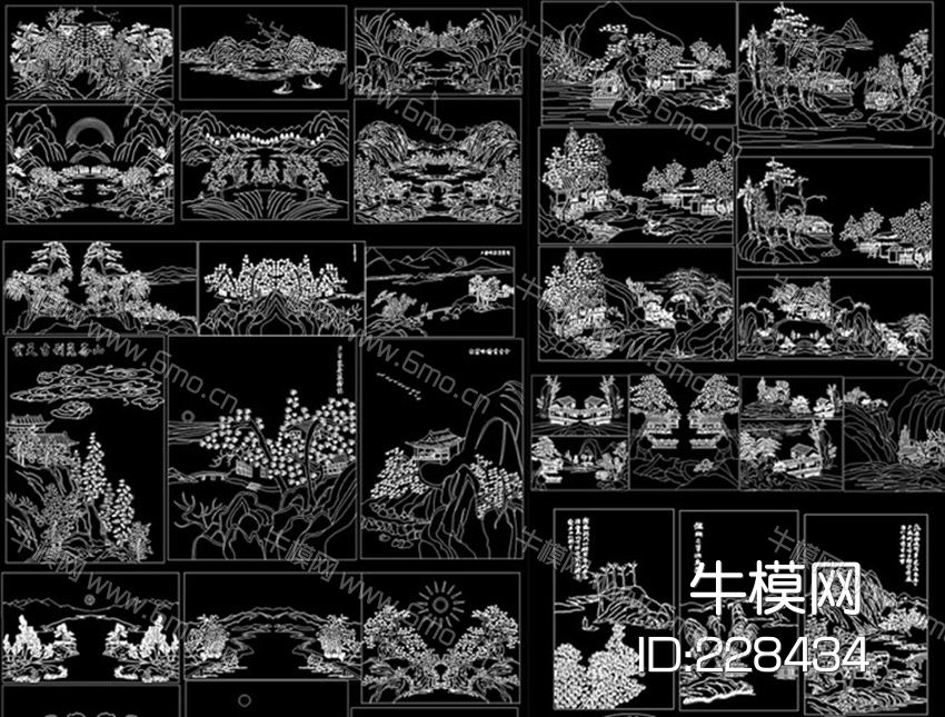 山水风景背景墙装饰画CAD图