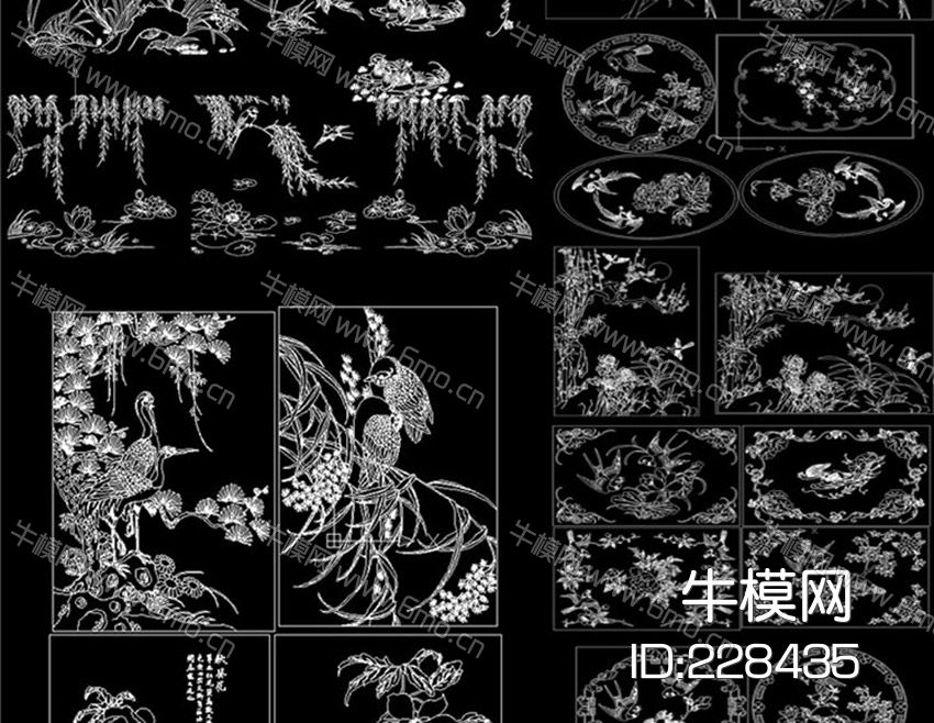 花鸟雕花雕刻装饰图案CAD图