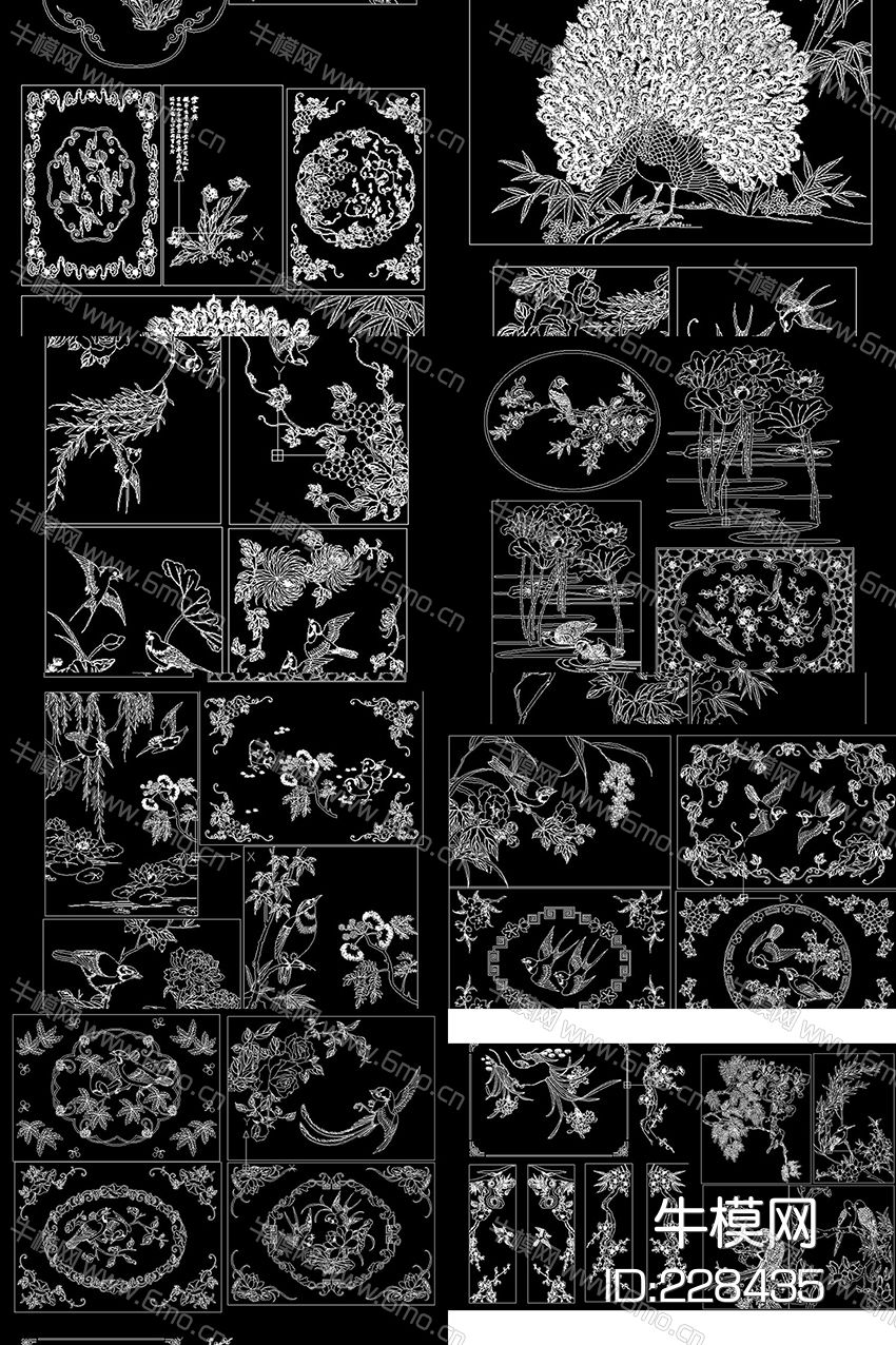 花鸟雕花雕刻装饰图案CAD图
