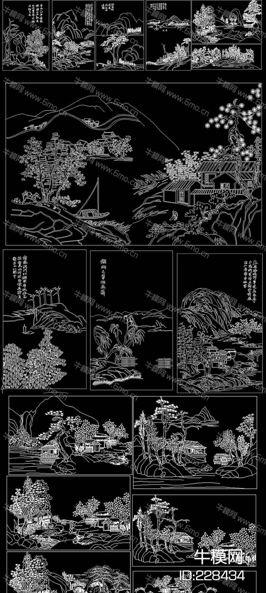 山水风景背景墙装饰画CAD图