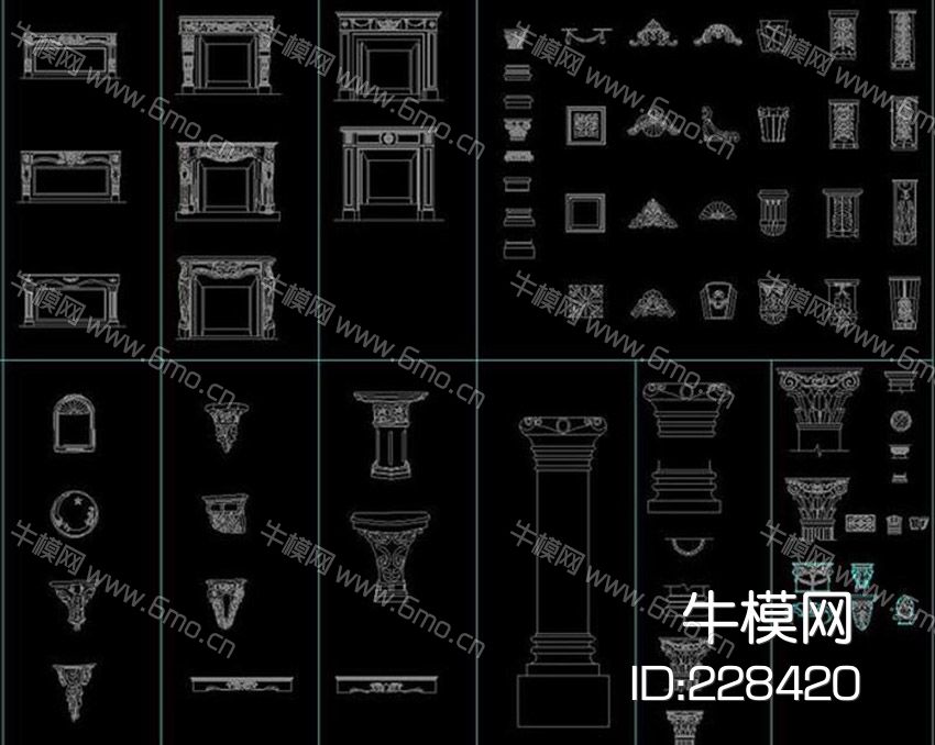 窗户门角线罗马柱壁炉cad