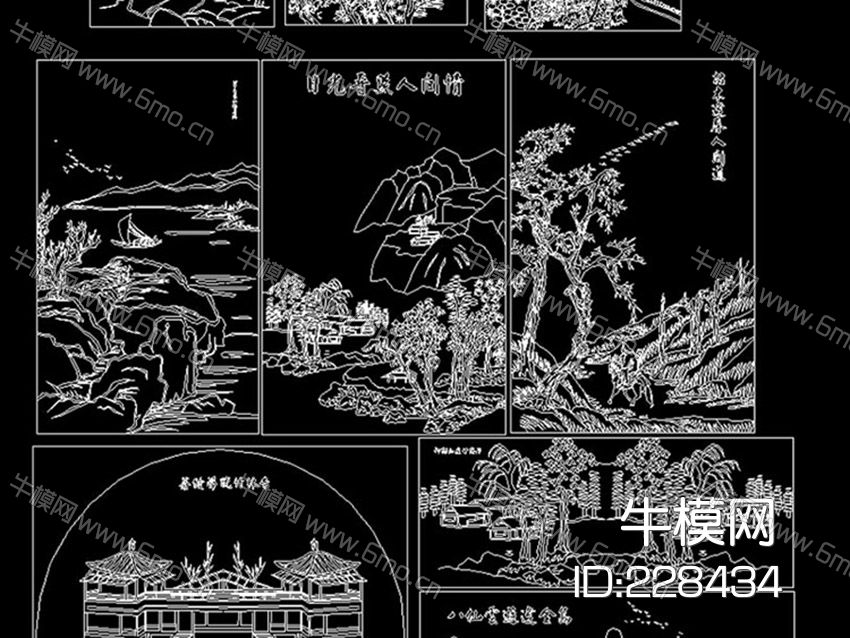 山水风景背景墙装饰画CAD图