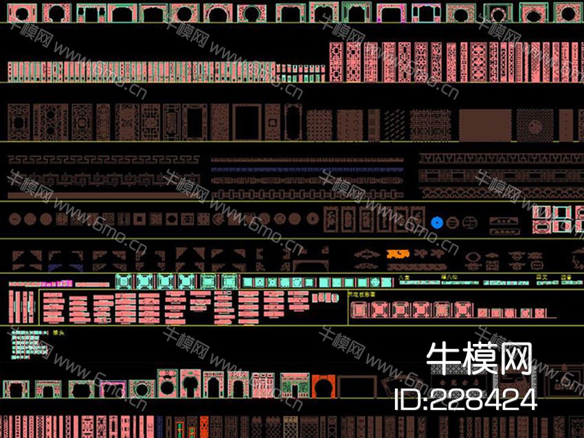 CAD中式花格雕花屏风隔断精品门洞图
