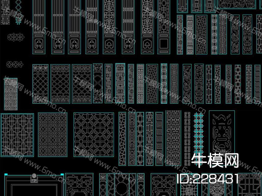 CAD中式门屏风雕花隔断门头窗户节点