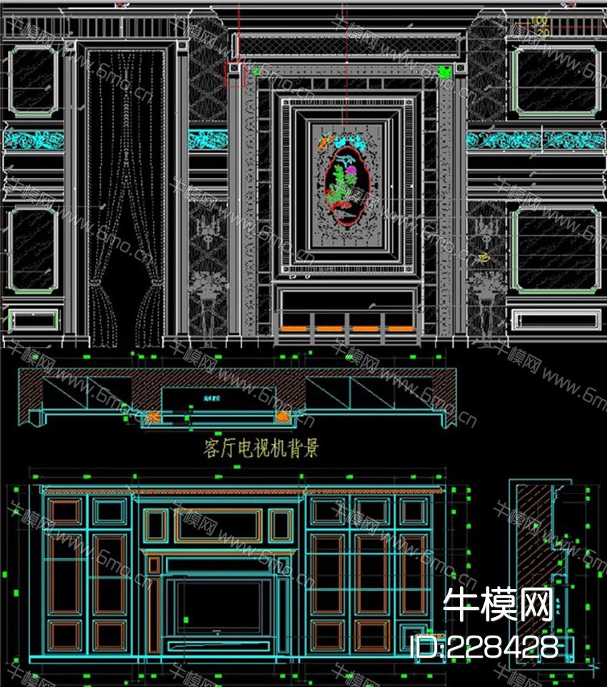背景墙素材图库CAD