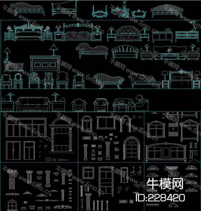 窗户门角线罗马柱壁炉cad
