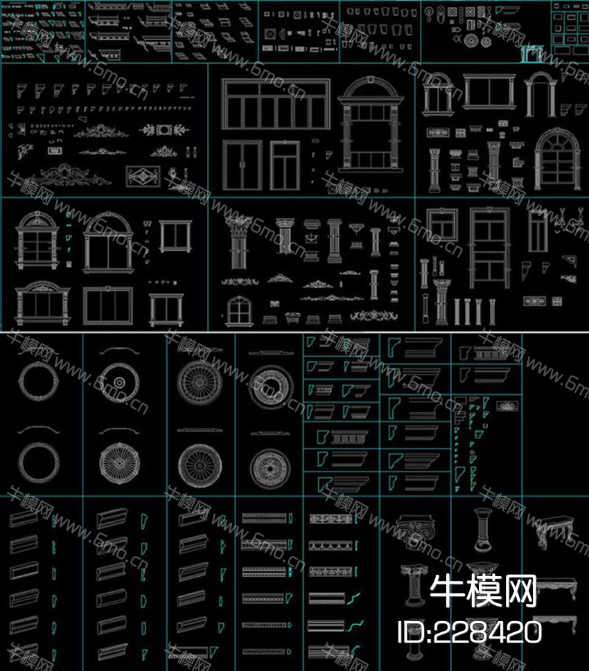 窗户门角线罗马柱壁炉cad