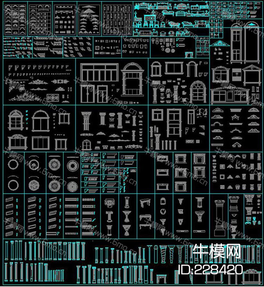 窗户门角线罗马柱壁炉cad