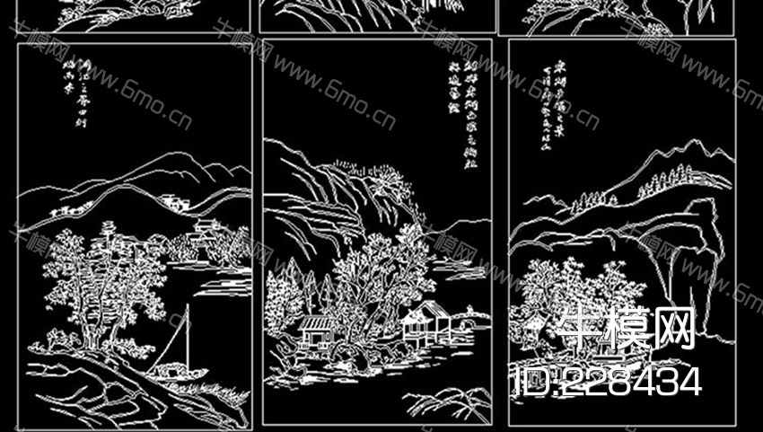 山水风景背景墙装饰画CAD图