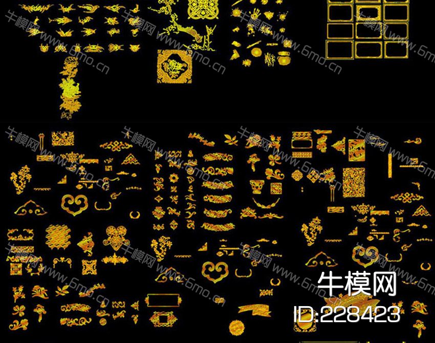金色系欧式花边花纹CAD图