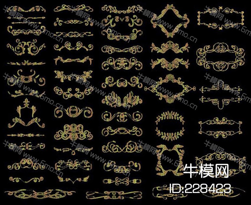 金色系欧式花边花纹CAD图