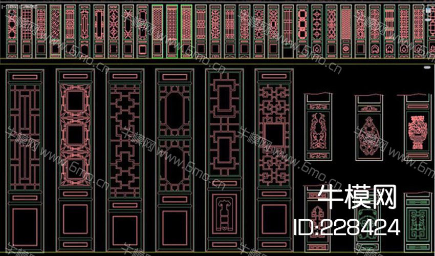 CAD中式花格雕花屏风隔断精品门洞图