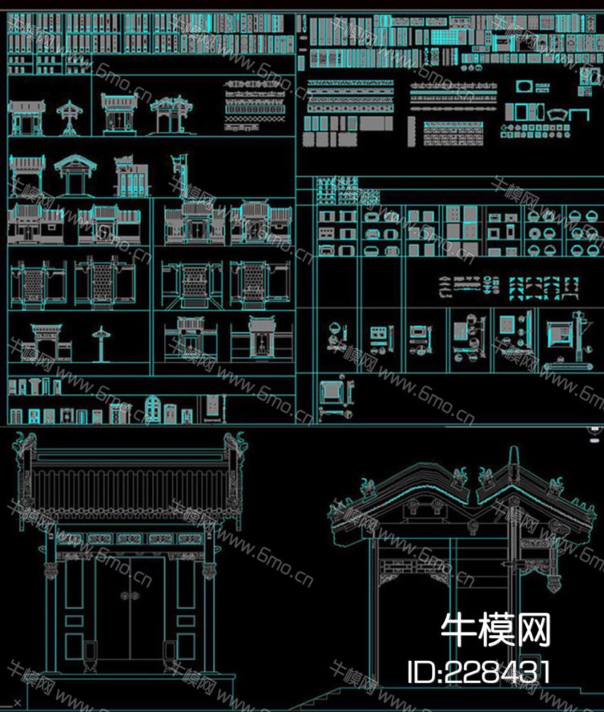 CAD中式门屏风雕花隔断门头窗户节点