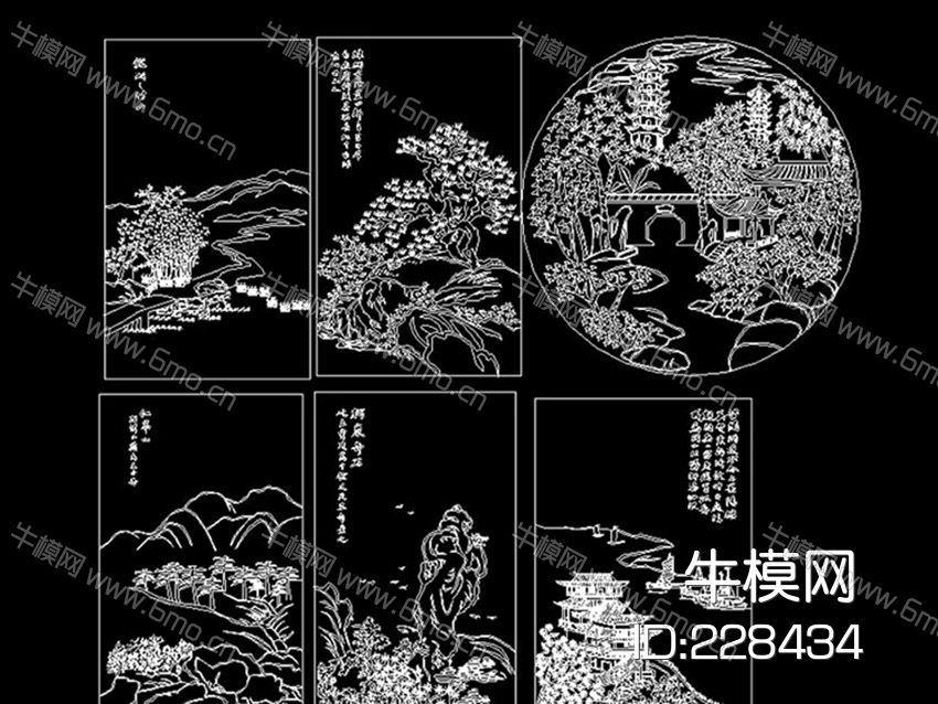 山水风景背景墙装饰画CAD图