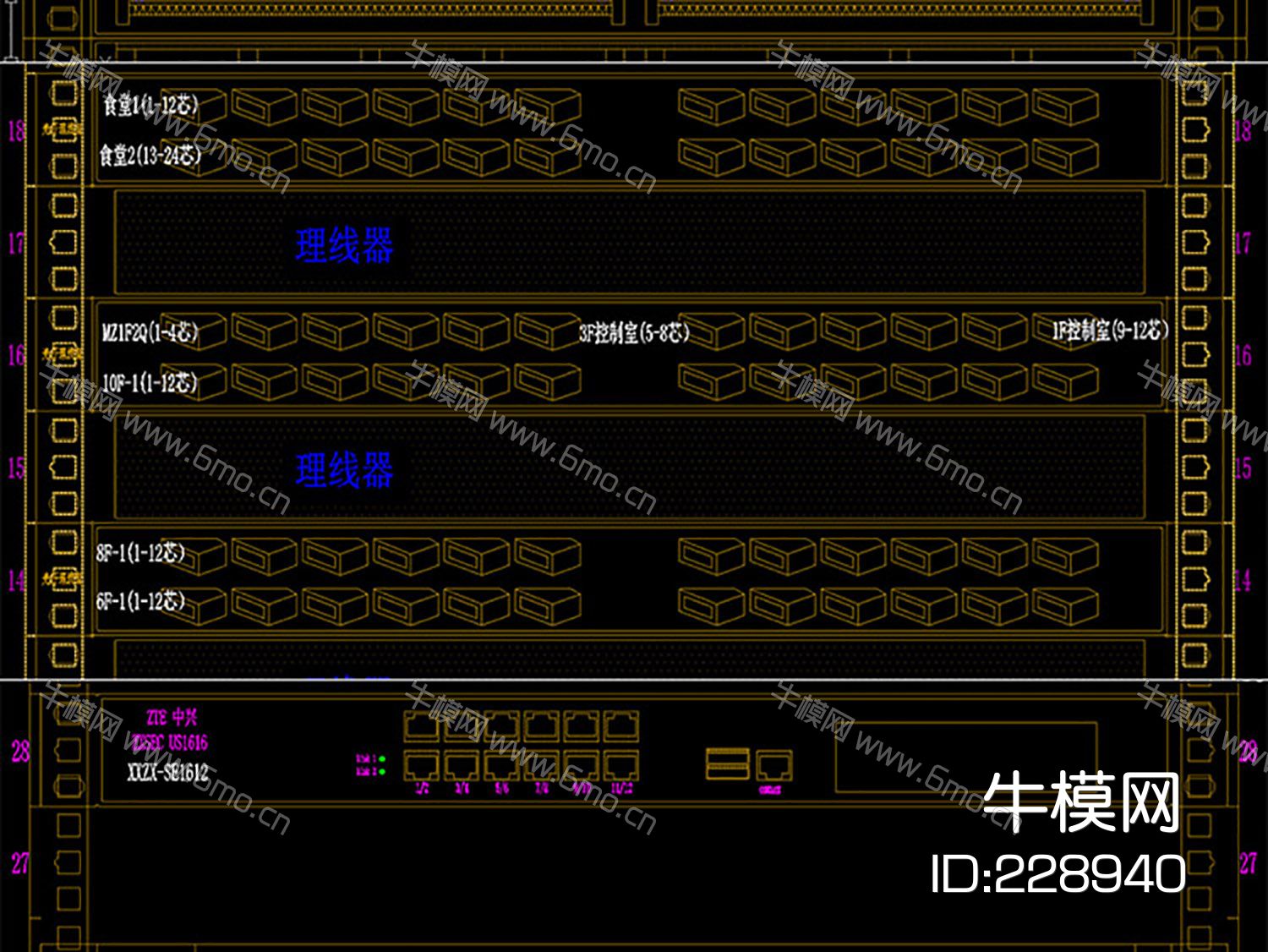 机房及弱电汇聚间机柜布置图立面大样图模板CAD