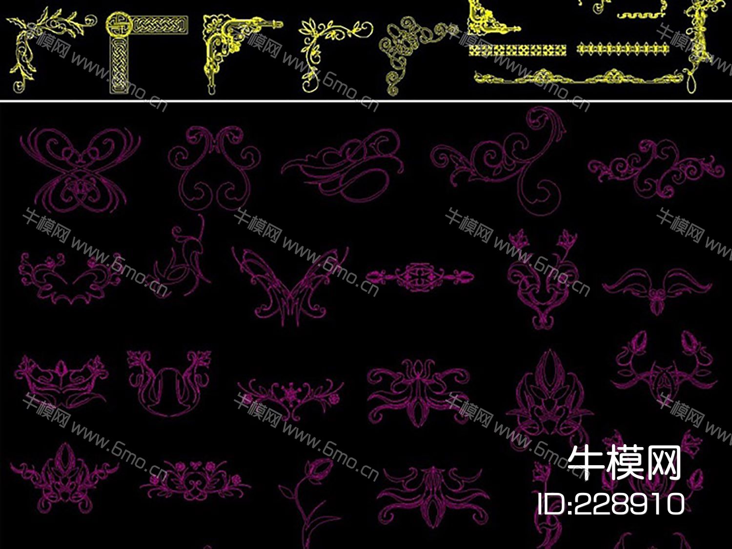 CAD角花边框雕刻花纹图案雕花图CAD