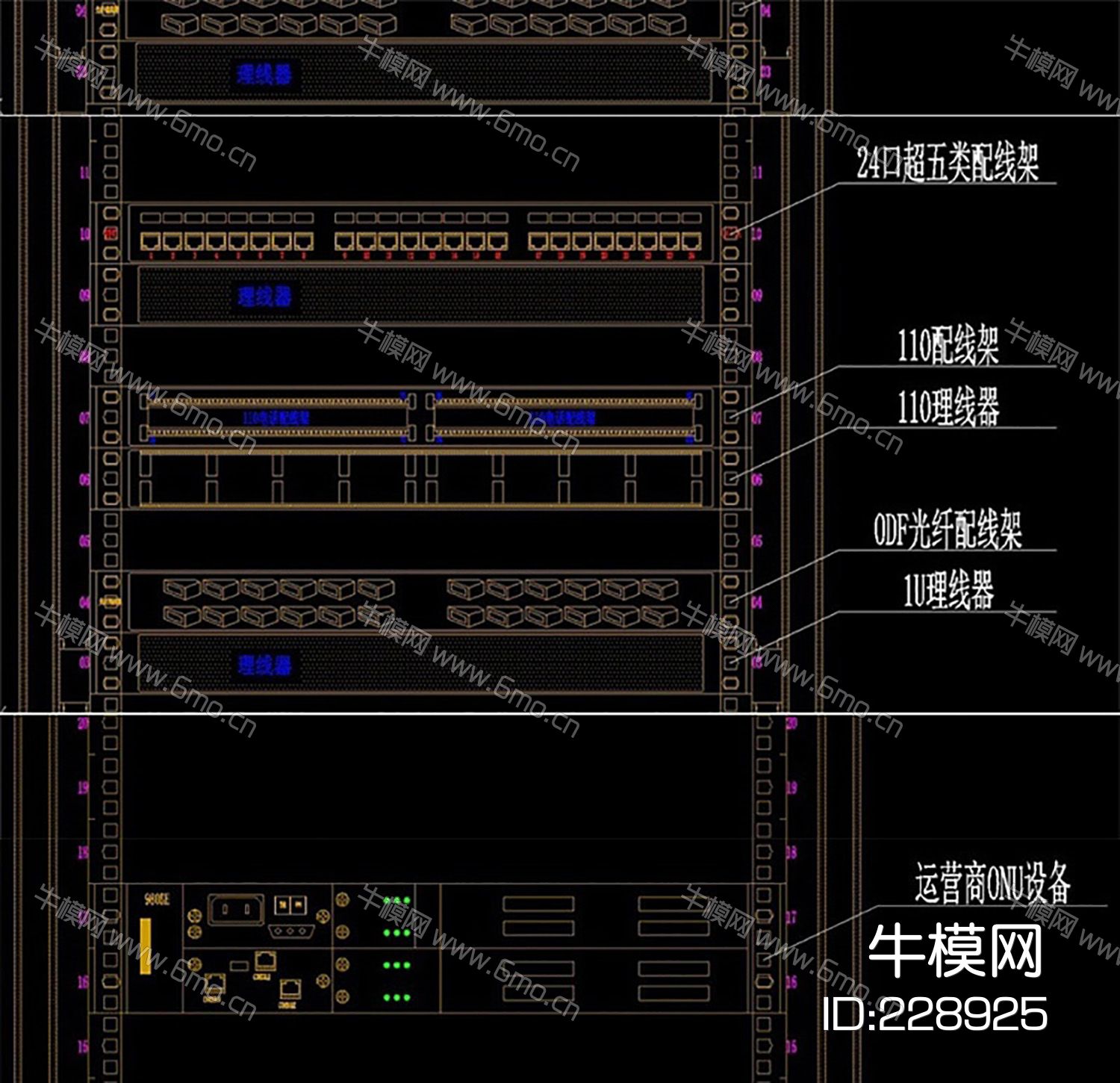 机房网络机柜布置图立面大样图图块CAD模板