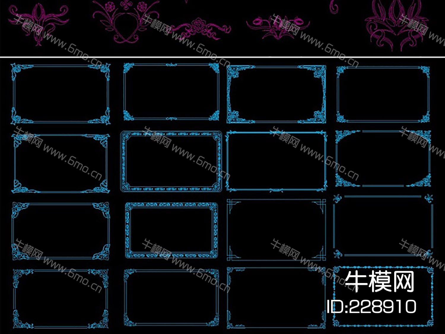 CAD角花边框雕刻花纹图案雕花图CAD