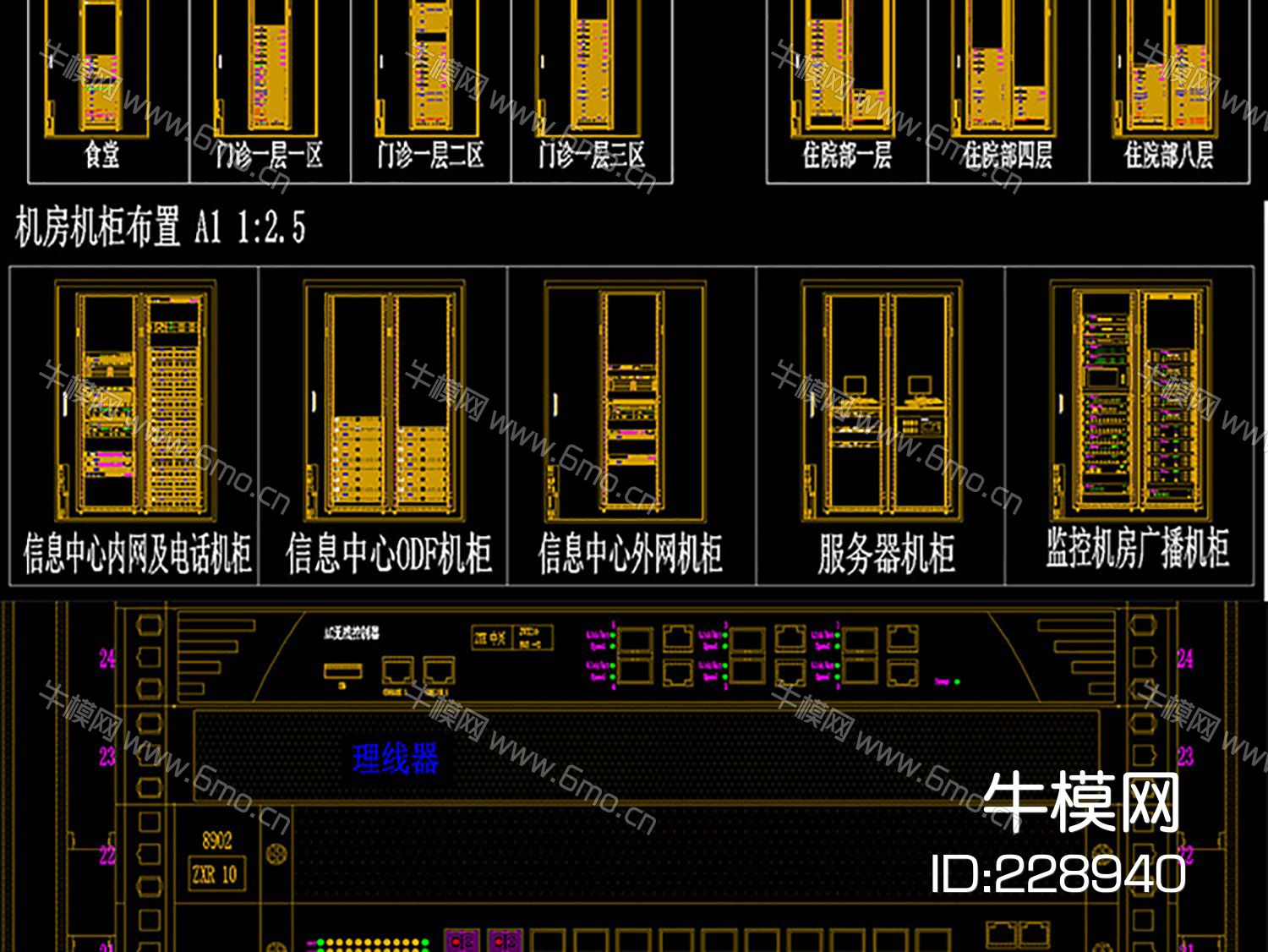机房及弱电汇聚间机柜布置图立面大样图模板CAD