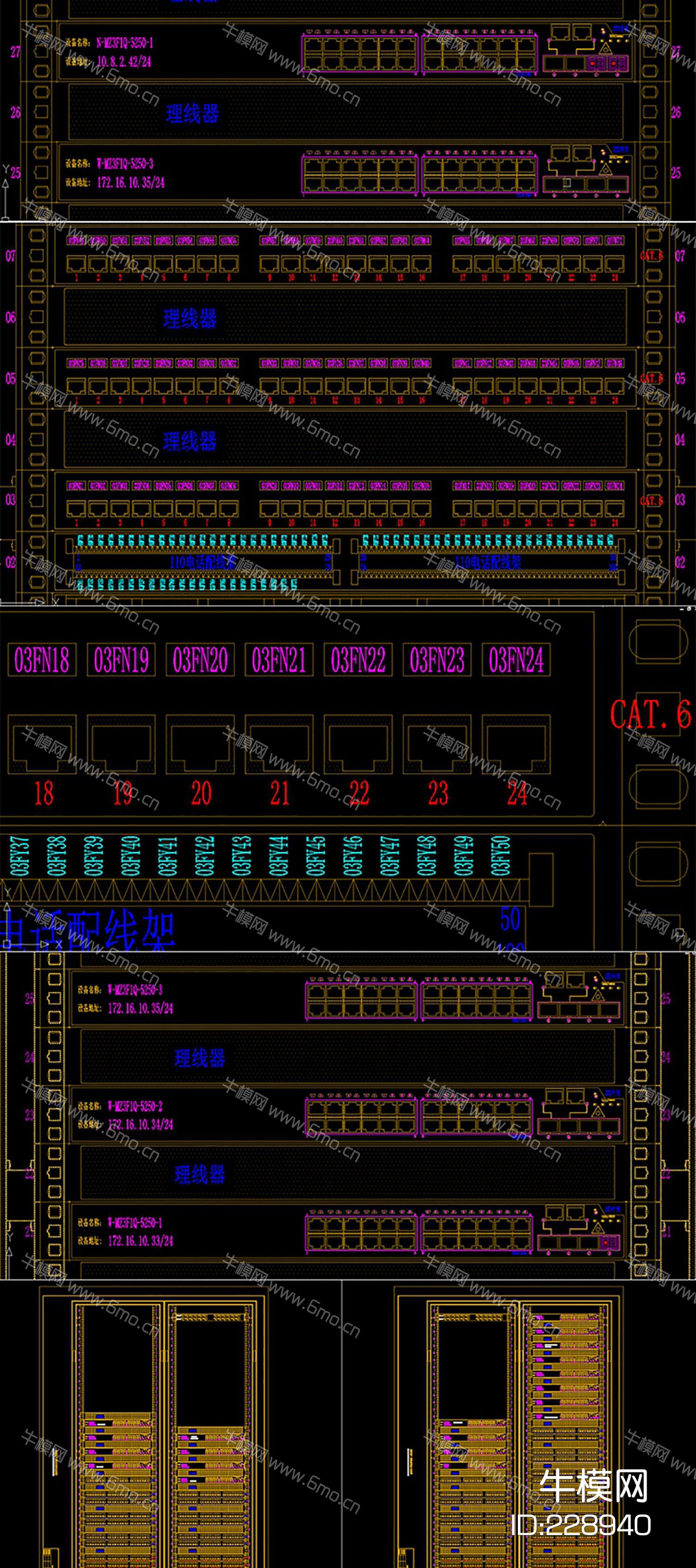 机房及弱电汇聚间机柜布置图立面大样图模板CAD