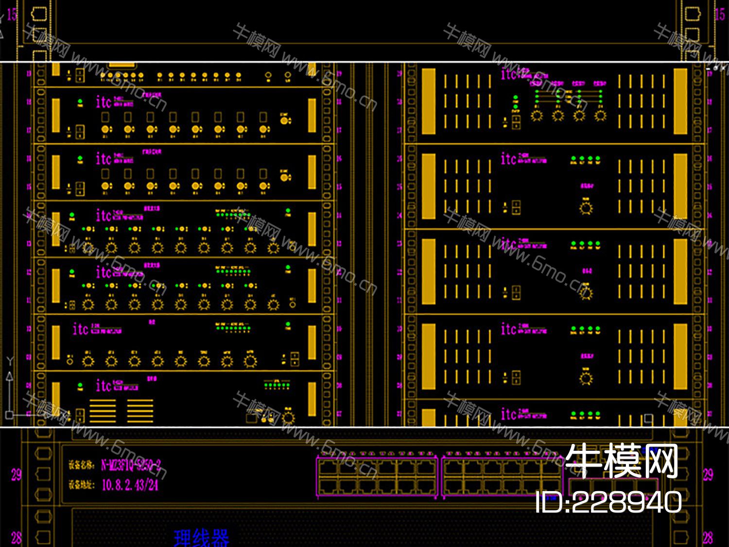 机房及弱电汇聚间机柜布置图立面大样图模板CAD