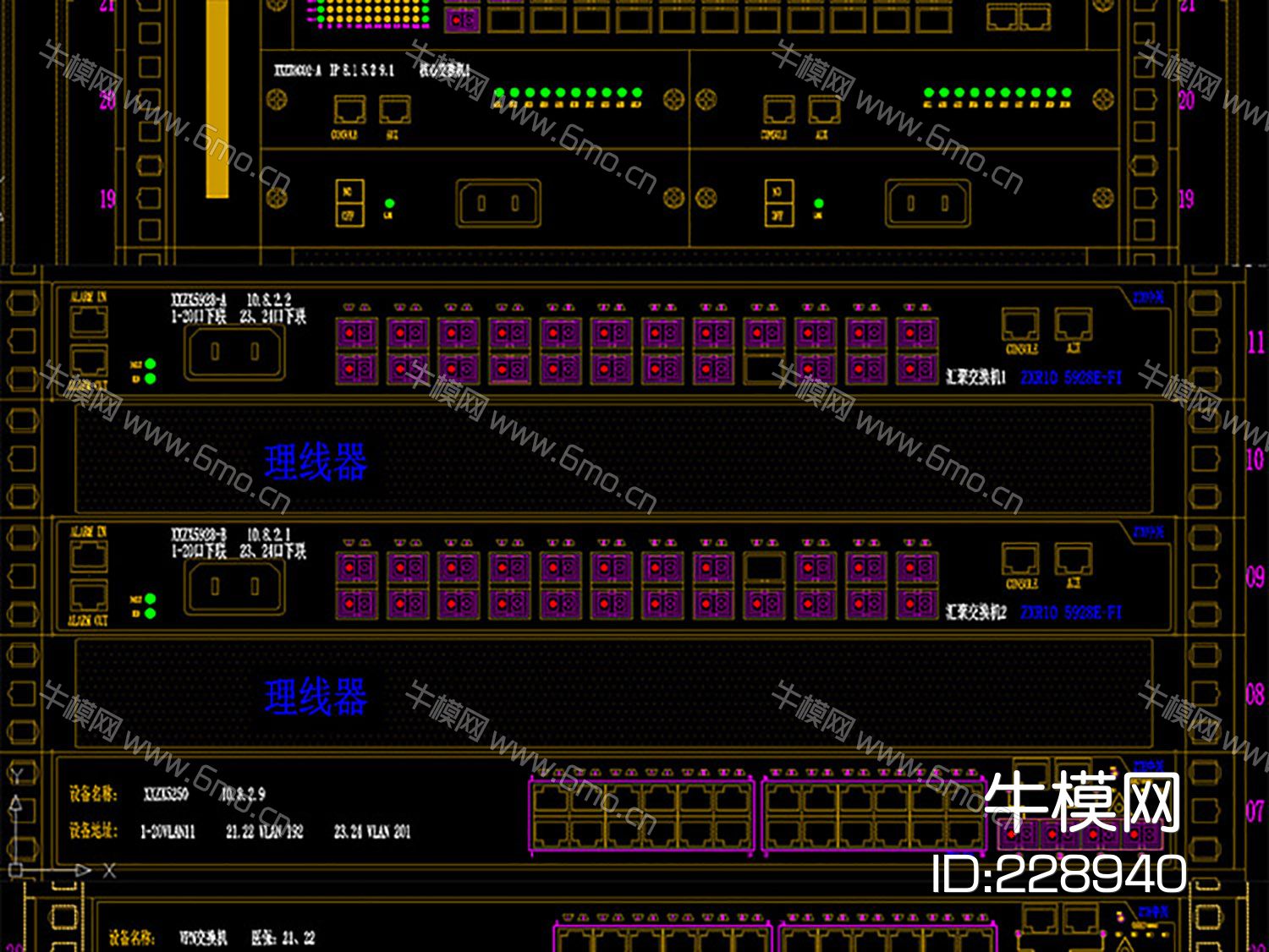 机房及弱电汇聚间机柜布置图立面大样图模板CAD