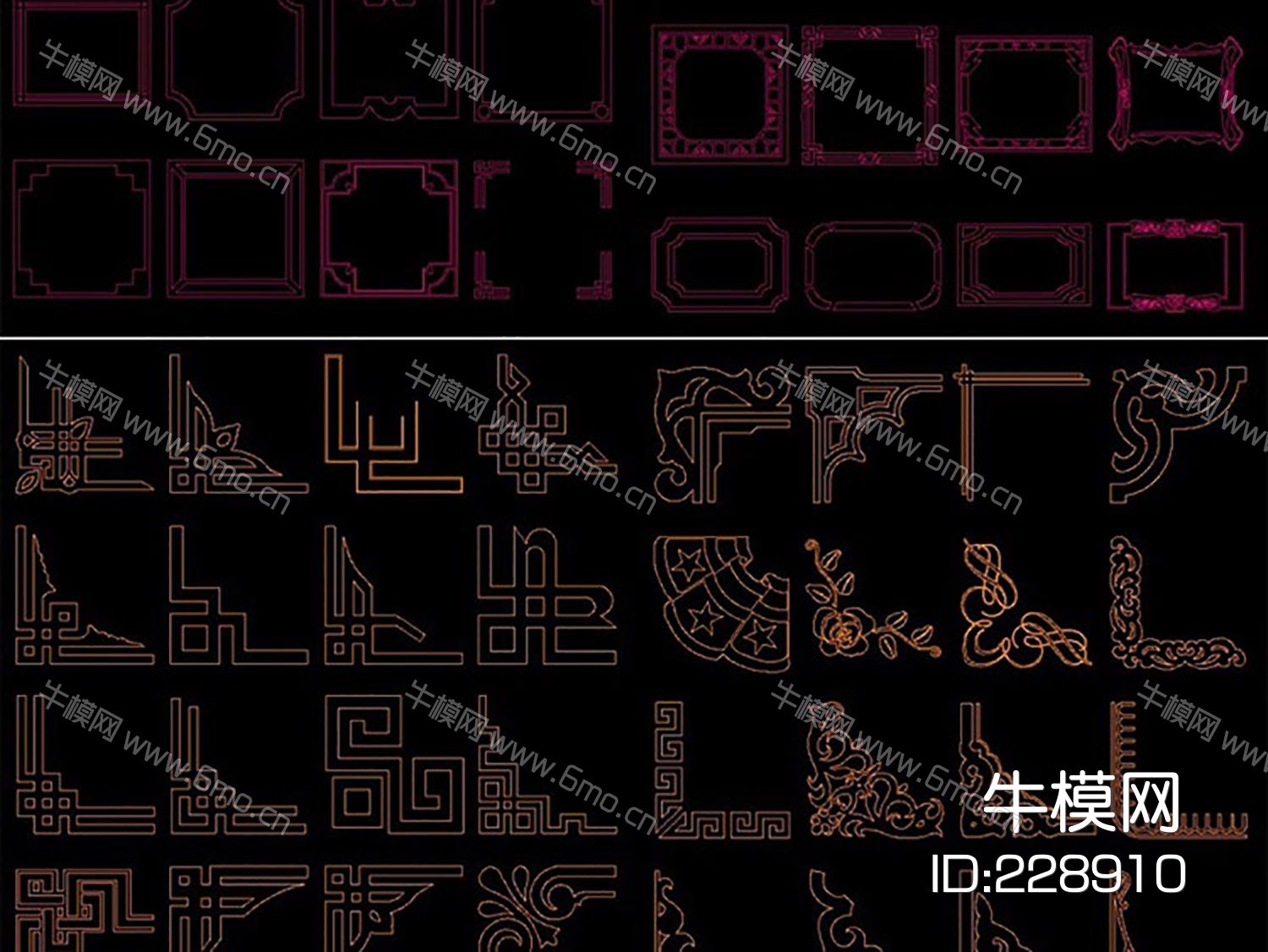 CAD角花边框雕刻花纹图案雕花图CAD