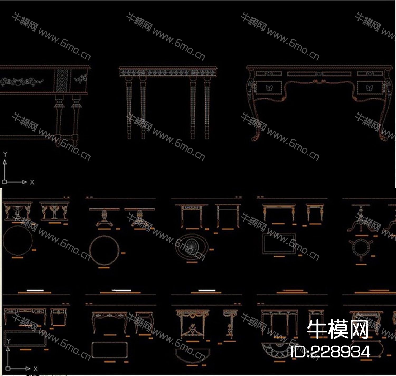欧式古典家具库CAD图纸
