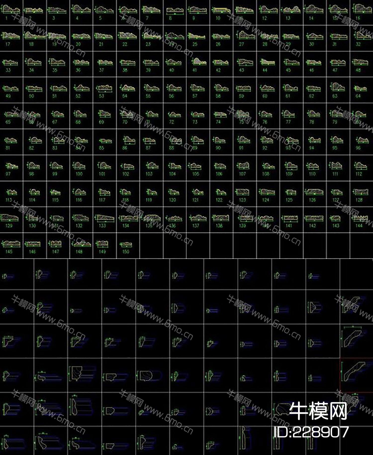 CAD实木线条踢脚线水刀图库雕花图