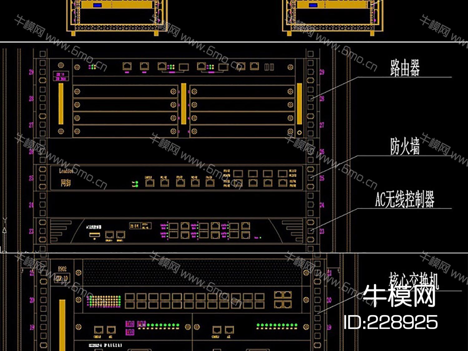 机房网络机柜布置图立面大样图图块CAD模板