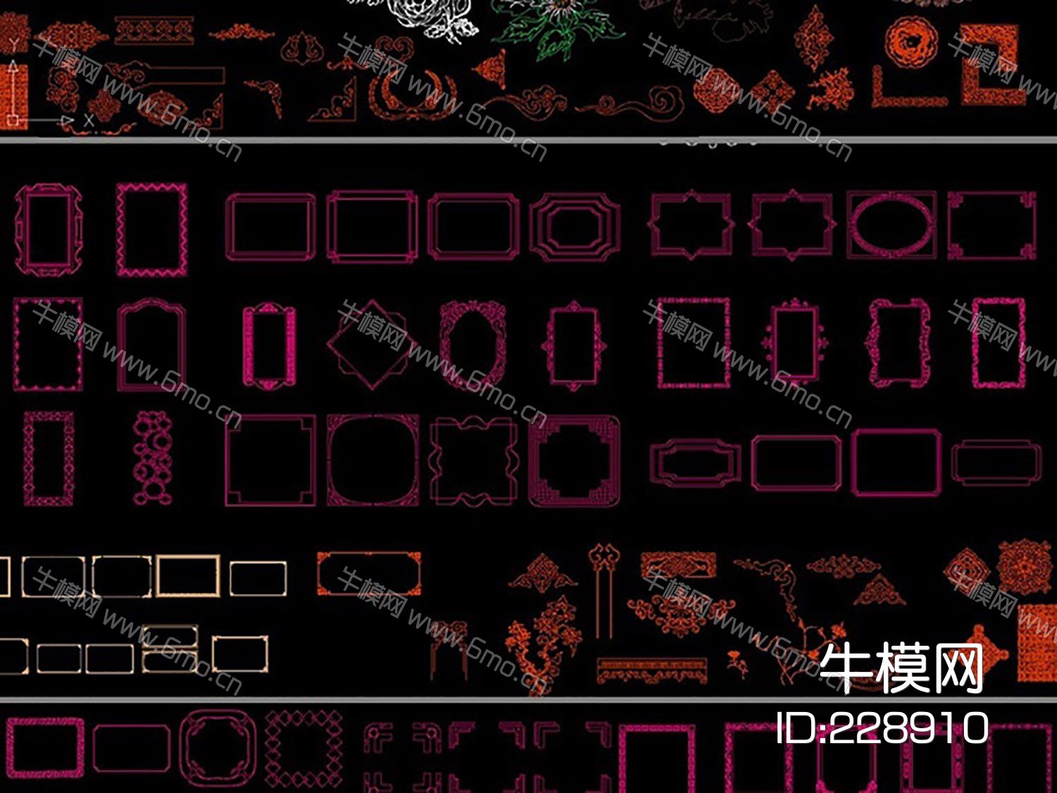 CAD角花边框雕刻花纹图案雕花图CAD