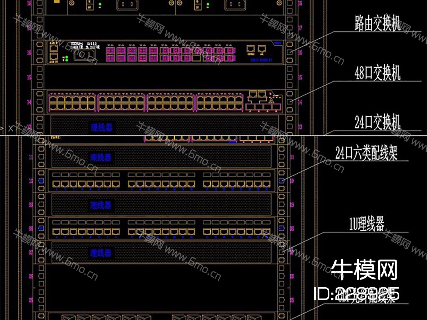机房网络机柜布置图立面大样图图块CAD模板