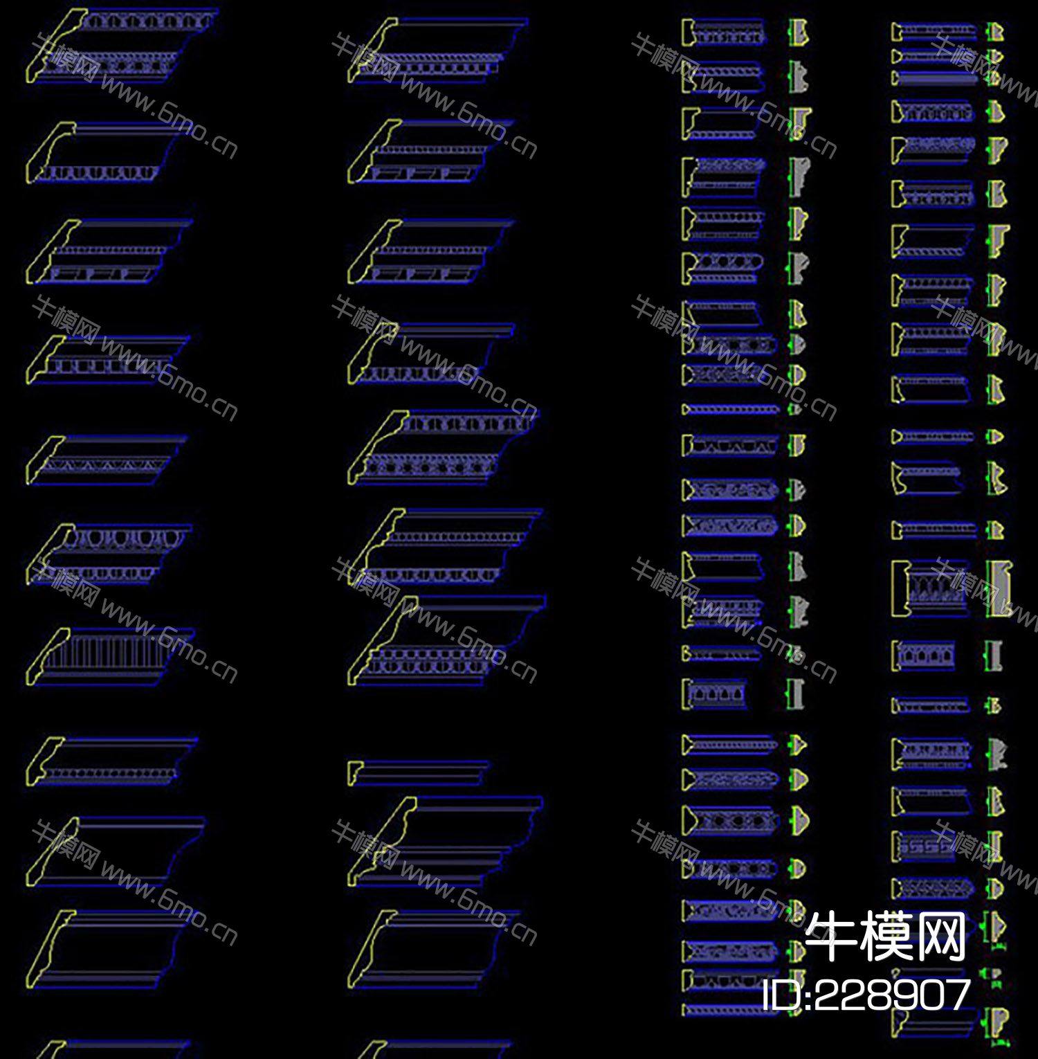 CAD实木线条踢脚线水刀图库雕花图