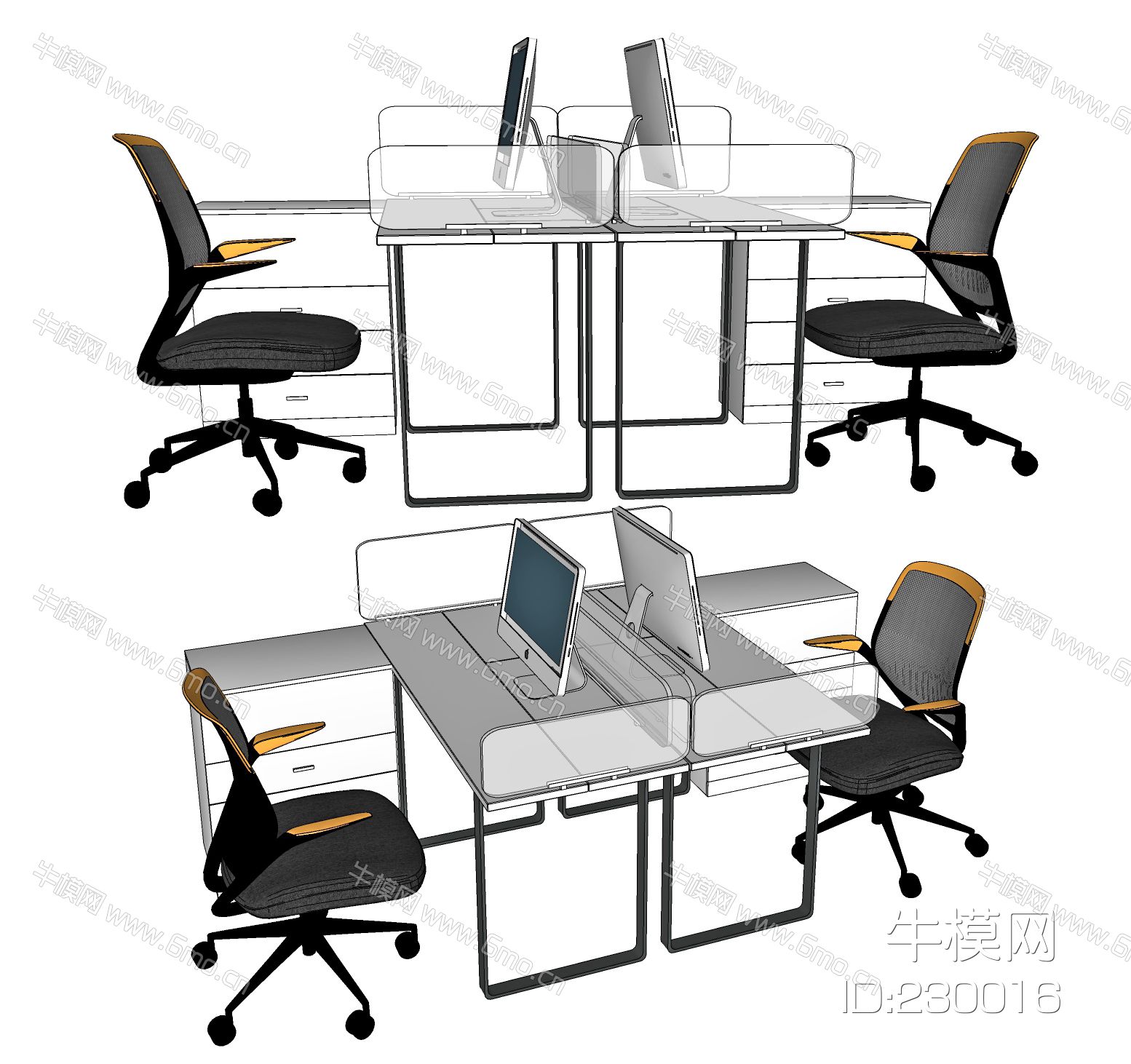 现代办公桌椅，办公桌，办公椅，桌上屏，员工位，工位，职员桌，职员椅，卡位