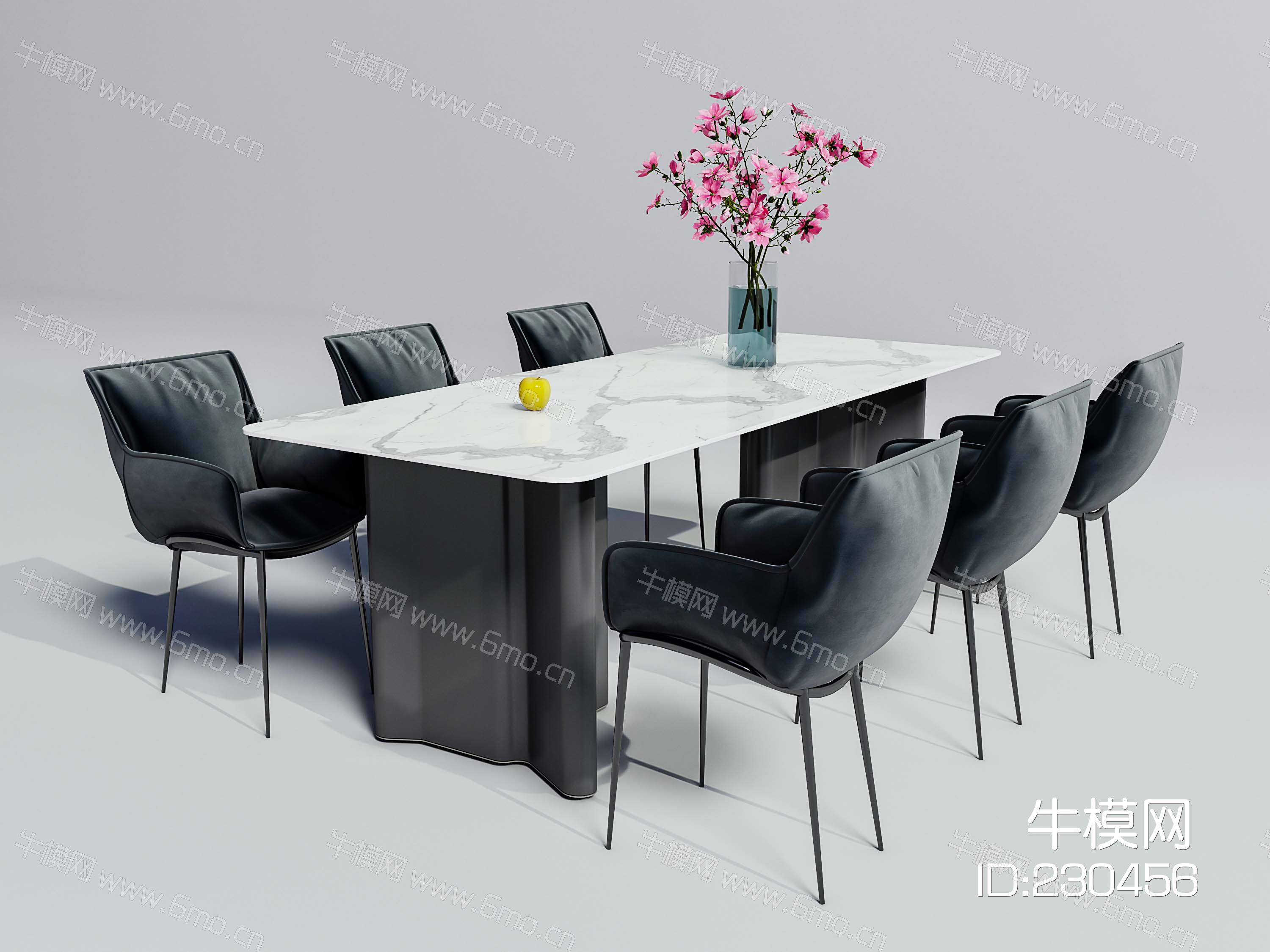 现代大理石餐桌布艺餐椅组合