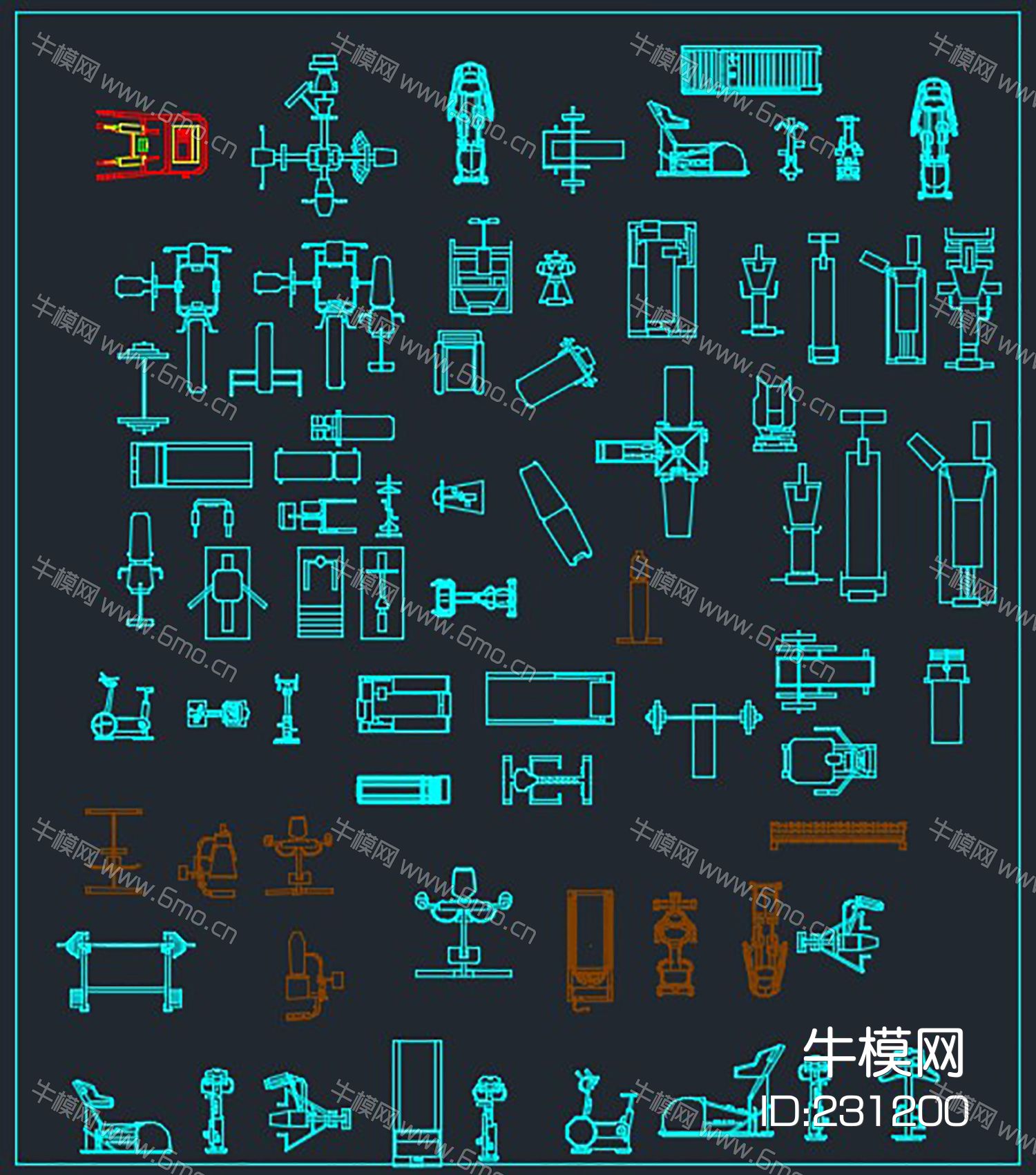 健身器材跑步机图CAD设计素材