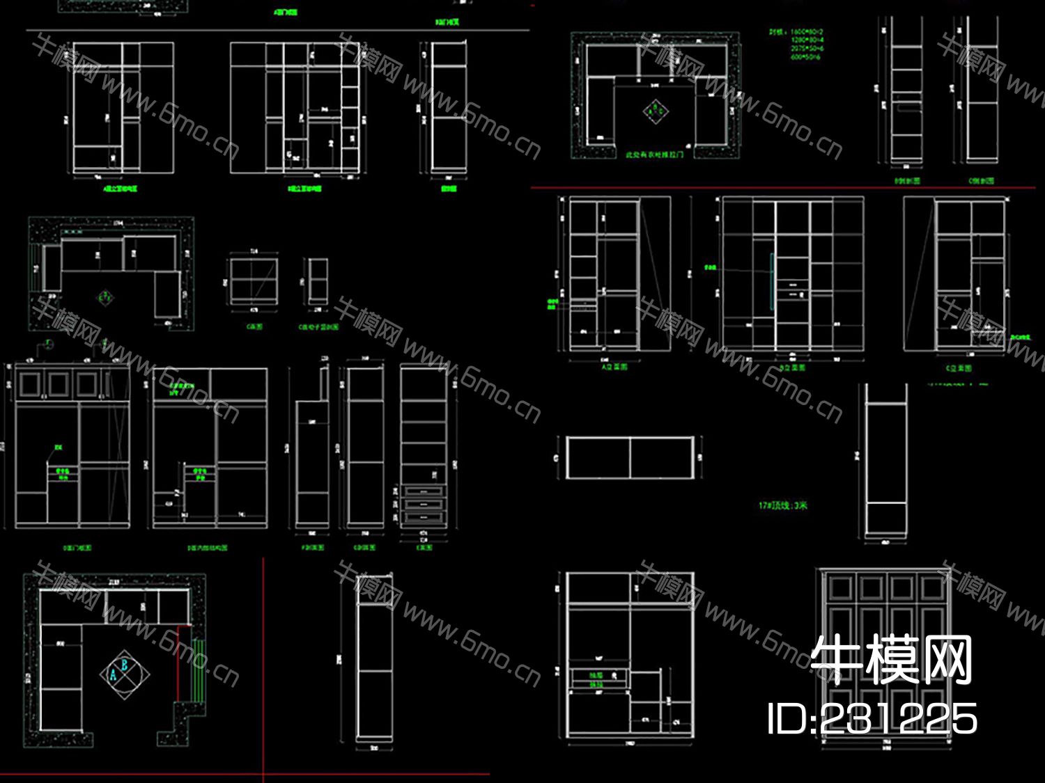 CAD整木家具设计图纸榻榻米柜子酒柜衣柜CAD设计素材